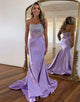 Purple Mermaid Bateau Neck Strapless Sequin Prom Dress