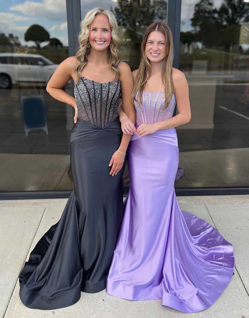 Dressself Sex Mermaid Strapless Crystal Bateau Neck Sleeveless Backless Prom Dress with Sweep Train Dressself Sex Mermaid Strapless Crystal Bateau Neck Sleeveless Backless Prom Dress with Sweep Train