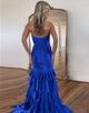 Royal Blue Sheath Sweetheart Cascading Ruffles Slit Prom Dress