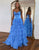 Blue A-Line Sweetheart Sleeveless Cascading Ruffle Prom Dress