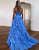 Blue A-Line Sweetheart Sleeveless Cascading Ruffle Prom Dress