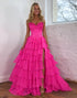 Fuchsia A-Line Sweetheart Sleeveless Cascading Ruffle Prom Dress