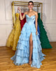 Blue A-Line Sweetheart Sleeveless Cascading Ruffle Prom Dress