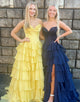 Blue A-Line Sweetheart Sleeveless Cascading Ruffle Prom Dress