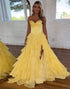 Yellow A-Line Sweetheart Sleeveless Cascading Ruffle Prom Dress