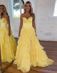 Blue A-Line Sweetheart Sleeveless Cascading Ruffle Prom Dress