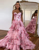 Blush A-Line Sweetheart Tulle Cascading Ruffle Slit Prom Dress