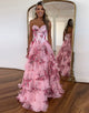 Blush A-Line Sweetheart Tulle Cascading Ruffle Slit Prom Dress