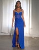 Sparkly Royal Blue Spaghetti Mermaid Long Prom Dress with Beading