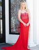 Red Sheath Spaghetti Slit Prom Dress with Sweep Train