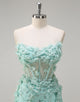 Green Mermaid 3D Flower Tulle Cascading Ruffles Prom Dress