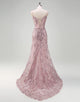 Grey Pink Mermaid Spaghetti Sequin Tulle Prom Dress