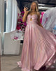 Fuchsia Spaghetti A-Line Hollow Prom Dress with Sweep Train