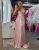 Fuchsia Spaghetti A-Line Hollow Prom Dress with Sweep Train