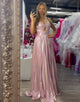 Fuchsia Spaghetti A-Line Hollow Prom Dress with Sweep Train