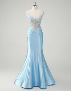 Chic Mermaid Spaghetti Applique Prom Dress with Sweep Train