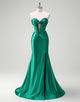 Dark Green Mermaid Sweetheart Neck Hollow Prom Dress with Slit