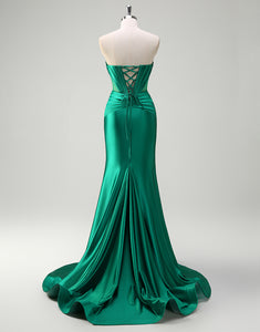 Dark Green Mermaid Sweetheart Neck Hollow Prom Dress with Slit