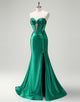 Dark Green Mermaid Sweetheart Neck Hollow Prom Dress with Slit