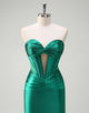 Dark Green Mermaid Sweetheart Neck Hollow Prom Dress with Slit