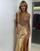 Sparkly Gold Mermaid Spaghetti Long Prom Dress with Slit