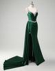 Dark Green Spaghetti Mermaid Satin Long Prom Dress with Sequins