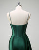 Dark Green Spaghetti Mermaid Satin Long Prom Dress with Sequins