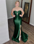 Dark Green Satin Mermaid Sweetheart Hollow Long Prom Dress with Slit