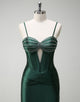 Dark Green Satin Mermaid Sweetheart Hollow Long Prom Dress with Slit