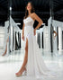 White Mermaid Strapless Corset Flowers Long Prom Dress with Slit