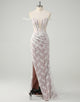 White Lace Applique Mermaid Strapless Prom Dress with Slit