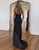 Black Mermaid Sweetheart Neck Crystal Prom Dress with Slit