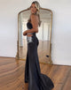 Black Mermaid Sweetheart Neck Crystal Prom Dress with Slit