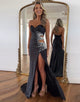 Black Mermaid Sweetheart Neck Crystal Prom Dress with Slit