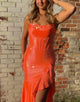 Orange Mermaid Strapless Sequin Slit Prom Dress