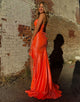 Orange Mermaid Strapless Sequin Slit Prom Dress