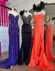 Orange Mermaid Strapless Sequin Slit Prom Dress