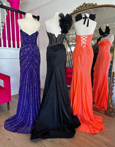 Orange Mermaid Strapless Sequin Slit Prom Dress