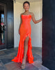 Orange Mermaid Strapless Sequin Slit Prom Dress