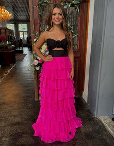 Sweetheart Flower Neck Chiffon A-Line Tiered Prom Dress