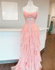 Sweetheart Flower Neck Chiffon A-Line Tiered Prom Dress