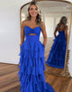 Yellow Sweetheart Flower Neck Chiffon A-Line Tiered Prom Dress