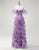 Lilac Printed Princess Tulle Tiered Off the Shoulder Long Prom Dress