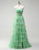 Green Flower Printed A-Line Sweetheart Tulle Tiered Long Prom Dress