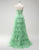 Green Flower Printed A-Line Sweetheart Tulle Tiered Long Prom Dress