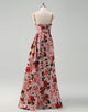 Pink Red A-Line Spaghetti Flower Print Slit Prom Dress