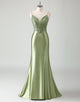 Sage Mermaid Spaghetti Sequin Floor Length Prom Dress