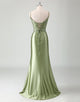 Sage Mermaid Spaghetti Sequin Floor Length Prom Dress