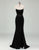 Black Mermaid Strapless Applique Slit Prom Dress