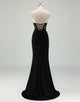 Black Mermaid Strapless Applique Slit Prom Dress